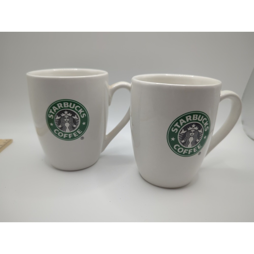 Set of 2 Starbucks Classic White Ceramic Coffee Mug Cups with Iconic Logo 2007